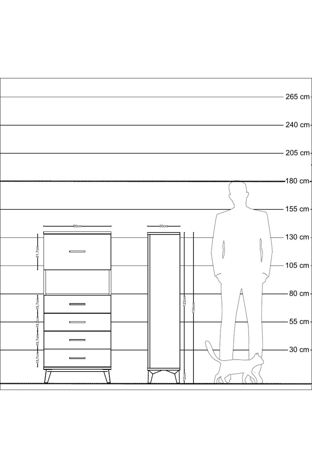 Arges Dolap Tek Raflı 5 Çekmeceli 60x30x134 Çam-Aytaşı