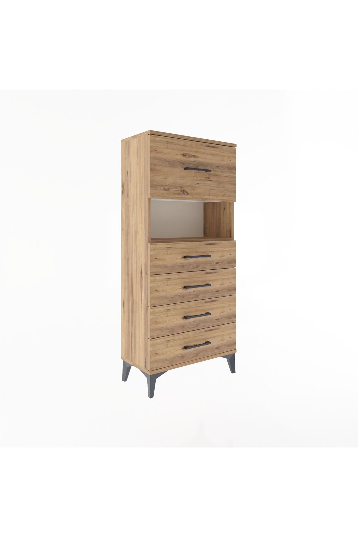 Arges Dolap Tek Raflı 5 Çekmeceli 60x30x134 Çam-Çam