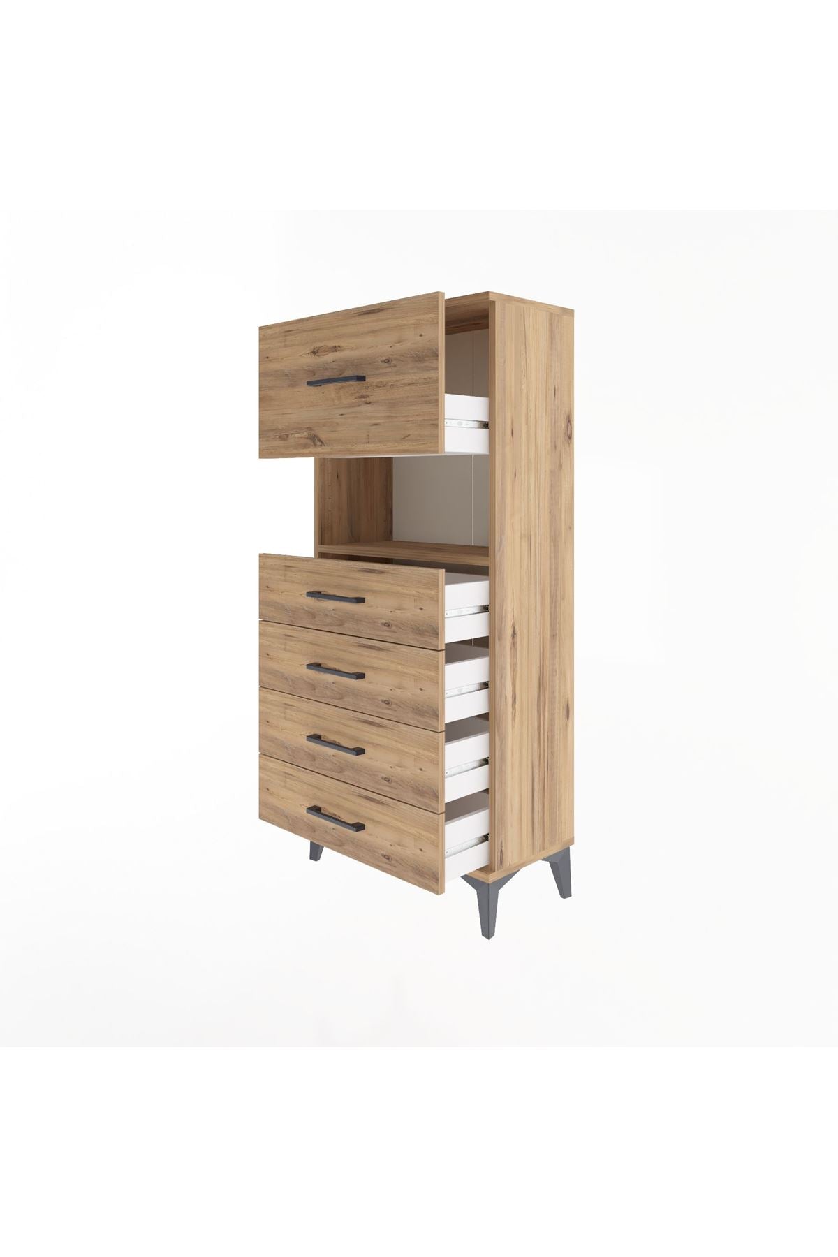 Arges Dolap Tek Raflı 5 Çekmeceli 60x30x134 Çam-Çam