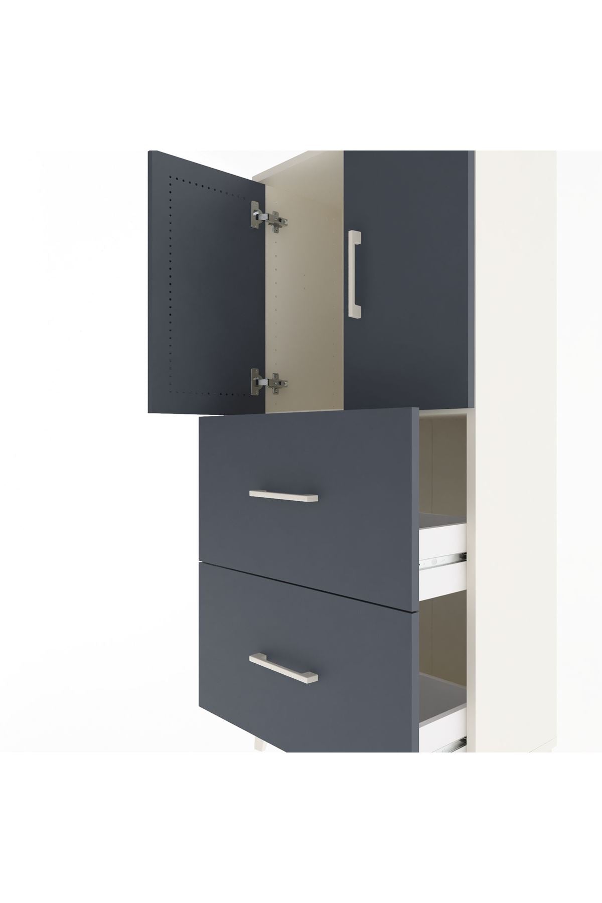 Arges Dolap Tek Raflı 2 Çekmeceli 2 Kapaklı 60x30x134 Aytaşı-Antrasit