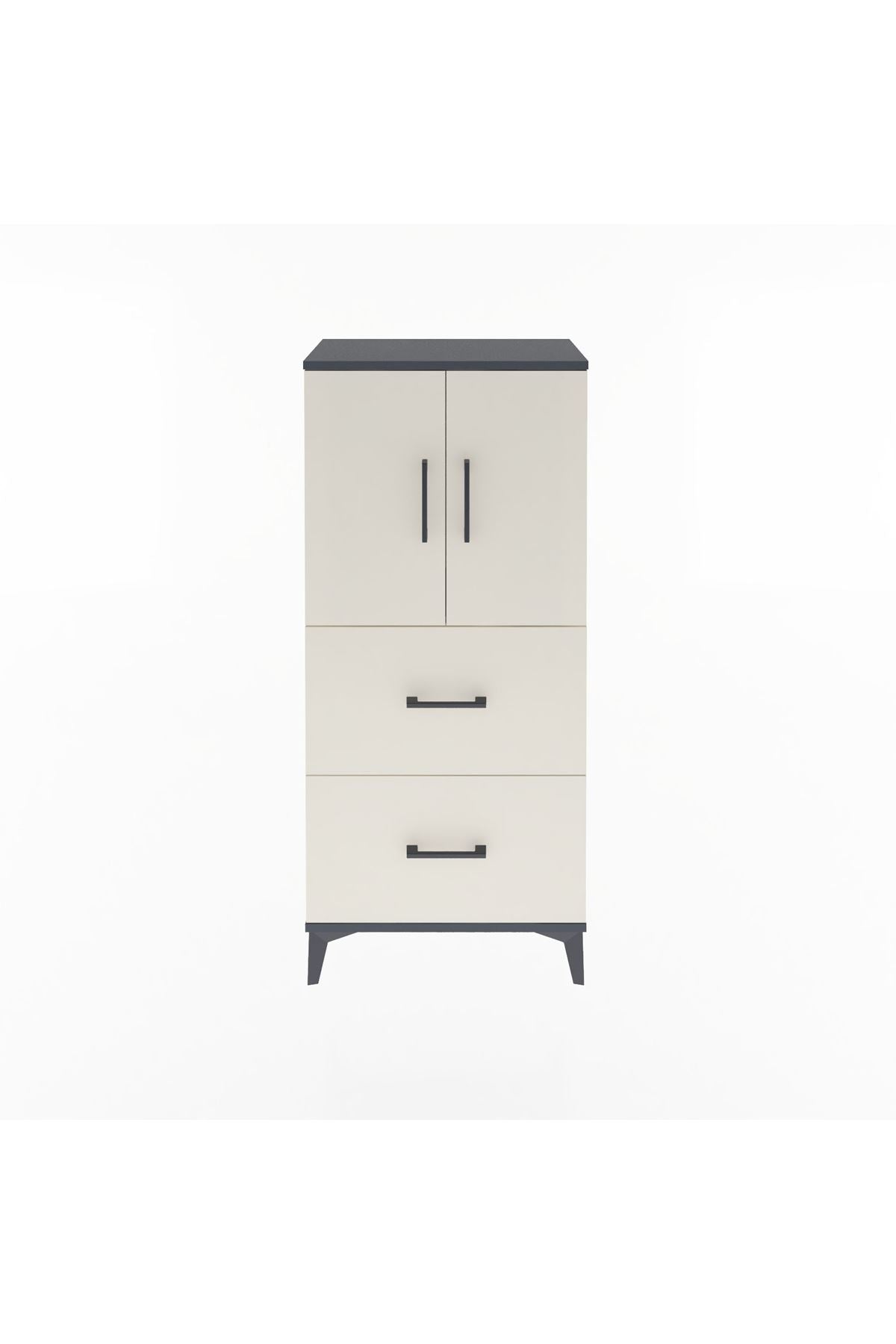 Arges Dolap Tek Raflı 2 Çekmeceli 2 Kapaklı 60x30x134 Antrasit-Aytaşı