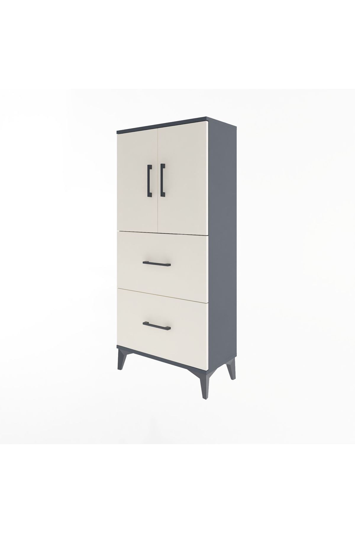 Arges Dolap Tek Raflı 2 Çekmeceli 2 Kapaklı 60x30x134 Antrasit-Aytaşı
