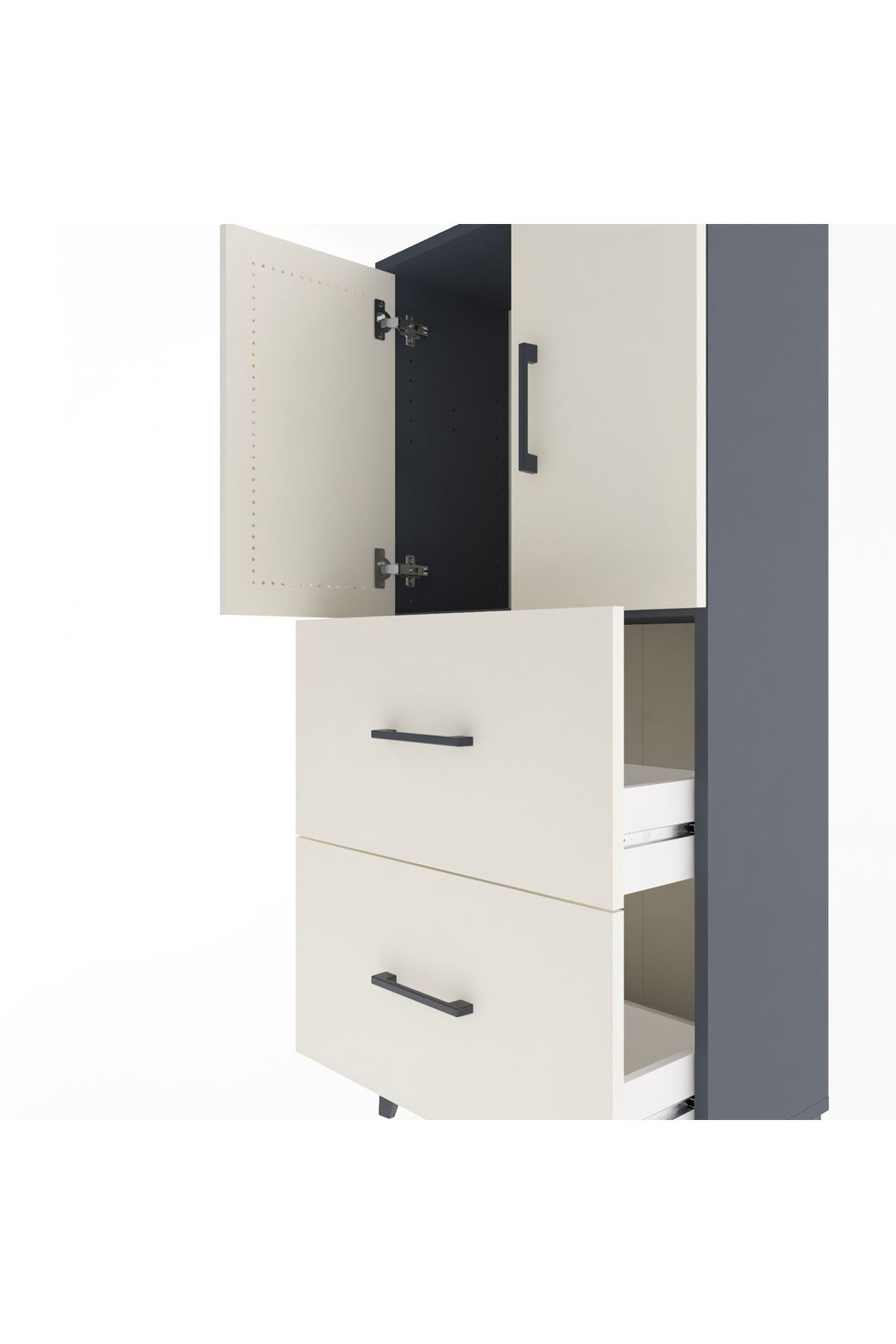 Arges Dolap Tek Raflı 2 Çekmeceli 2 Kapaklı 60x30x134 Antrasit-Aytaşı