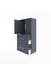 Arges Dolap Tek Raflı 2 Çekmeceli 2 Kapaklı 60x30x134 Antrasit-Antrasit