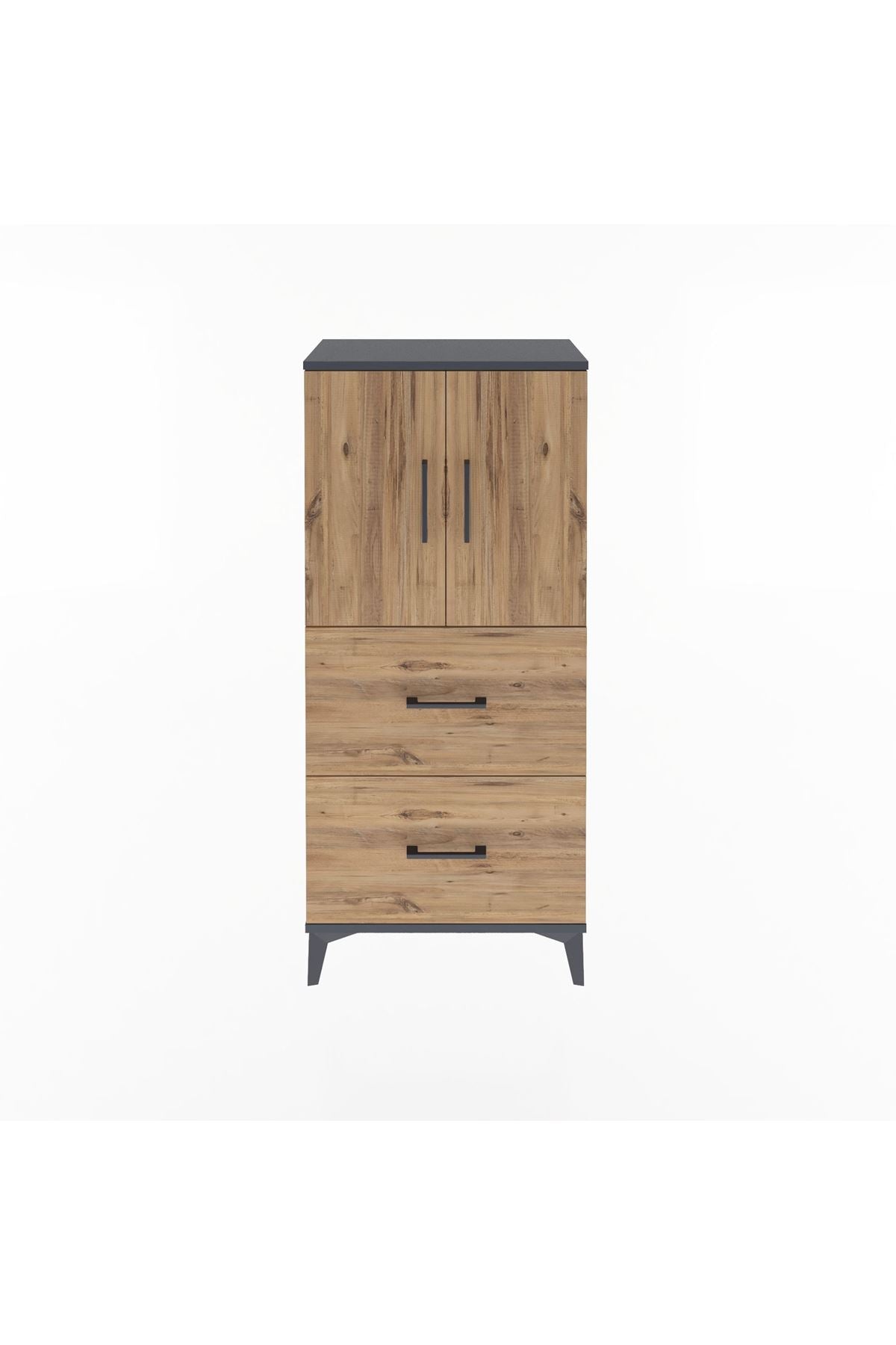 Arges Dolap Tek Raflı 2 Çekmeceli 2 Kapaklı 60x30x134 Antrasit-Çam