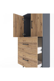 Arges Dolap Tek Raflı 2 Çekmeceli 2 Kapaklı 60x30x134 Antrasit-Çam