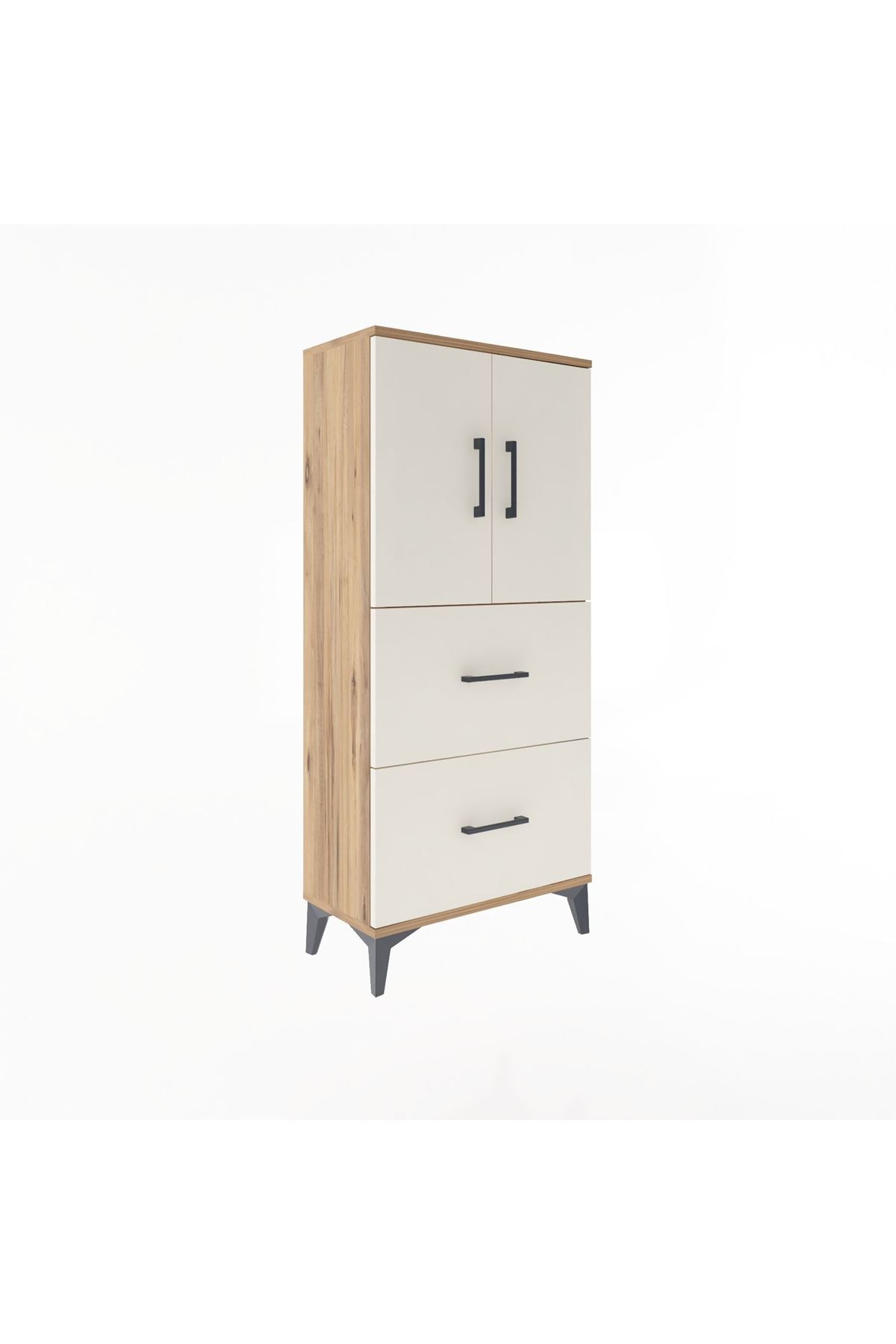 Arges Dolap Tek Raflı 2 Çekmeceli 2 Kapaklı 60x30x134 Çam-Aytaşı