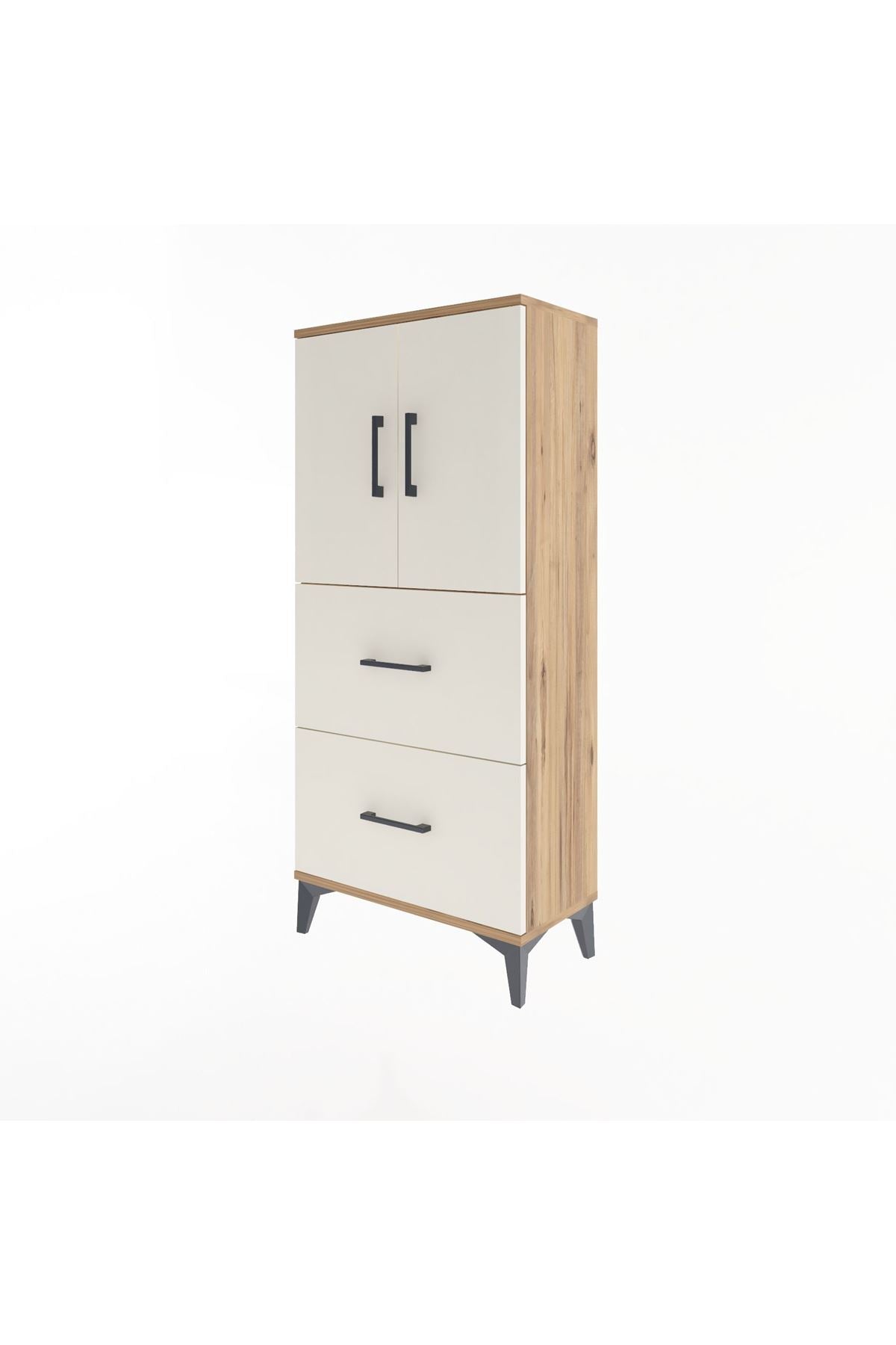 Arges Dolap Tek Raflı 2 Çekmeceli 2 Kapaklı 60x30x134 Çam-Aytaşı