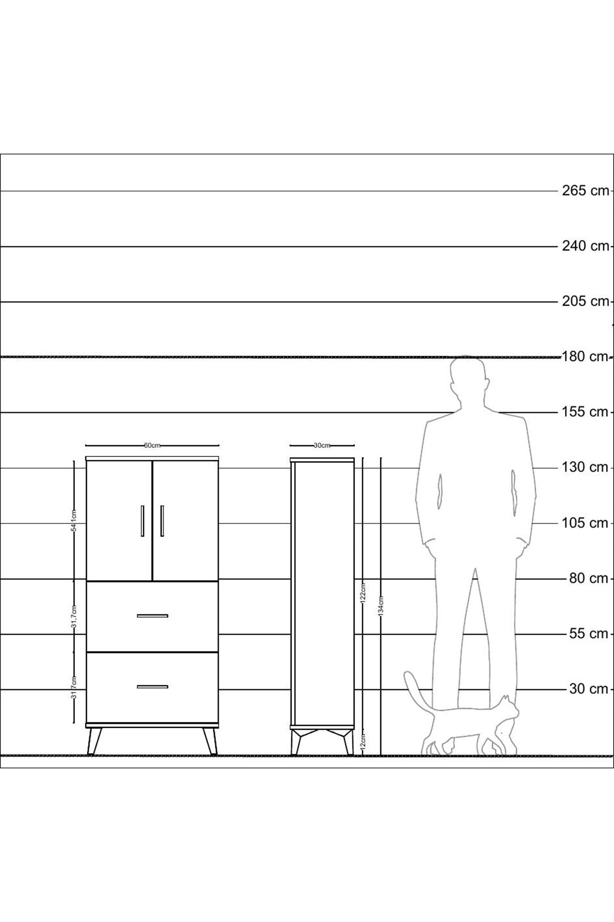 Arges Dolap Tek Raflı 2 Çekmeceli 2 Kapaklı 60x30x134 Çam-Aytaşı