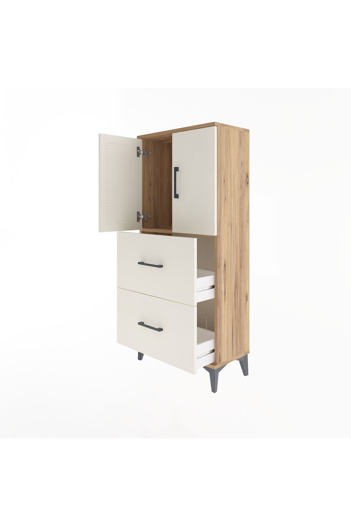 Arges Dolap Tek Raflı 2 Çekmeceli 2 Kapaklı 60x30x134 Çam-Aytaşı