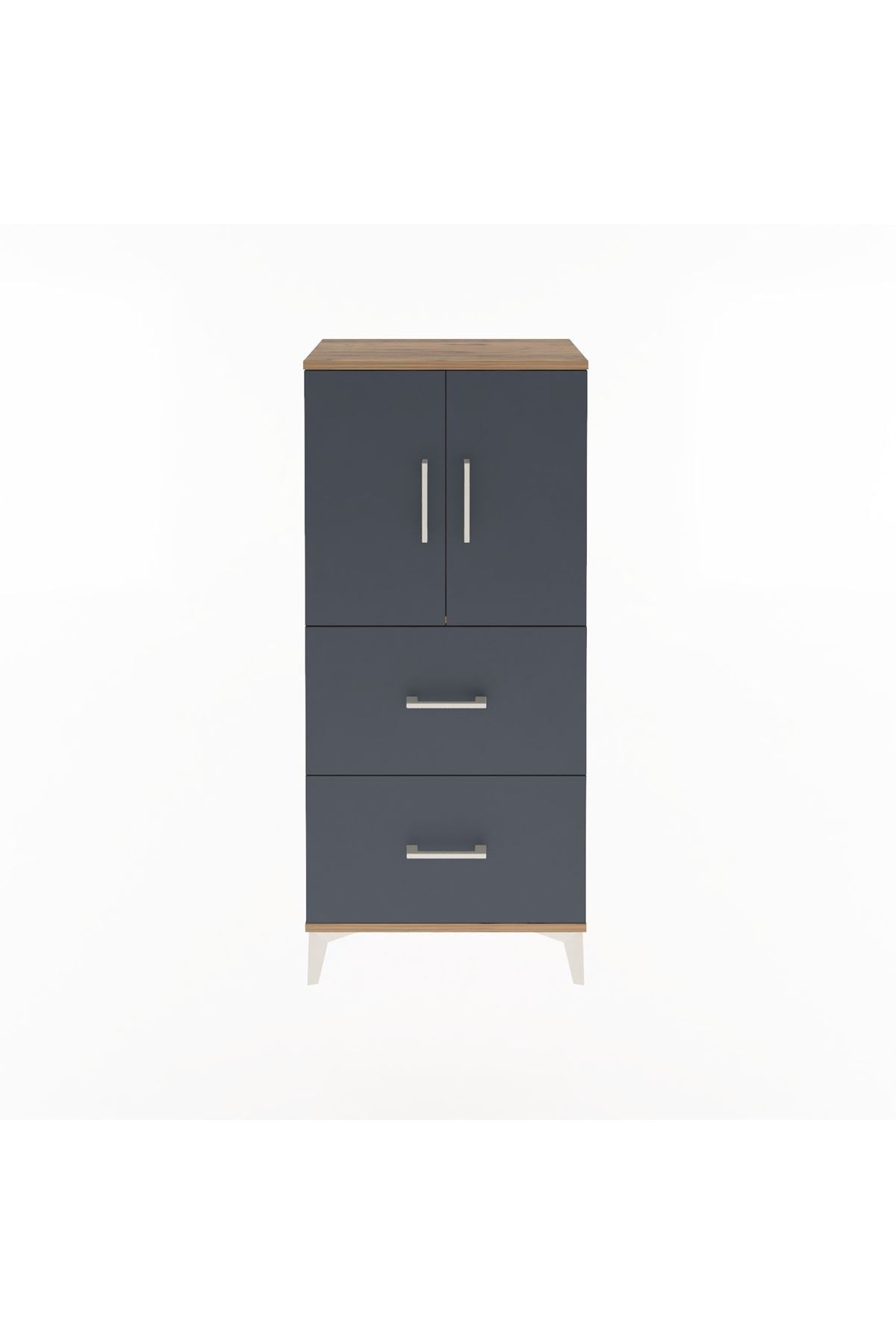 Arges Dolap Tek Raflı 2 Çekmeceli 2 Kapaklı 60x30x134 Çam-Antrasit