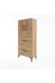 Arges Dolap Tek Raflı 2 Çekmeceli 2 Kapaklı 60x30x134 Çam-Çam