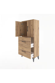 Arges Dolap Tek Raflı 2 Çekmeceli 2 Kapaklı 60x30x134 Çam-Çam