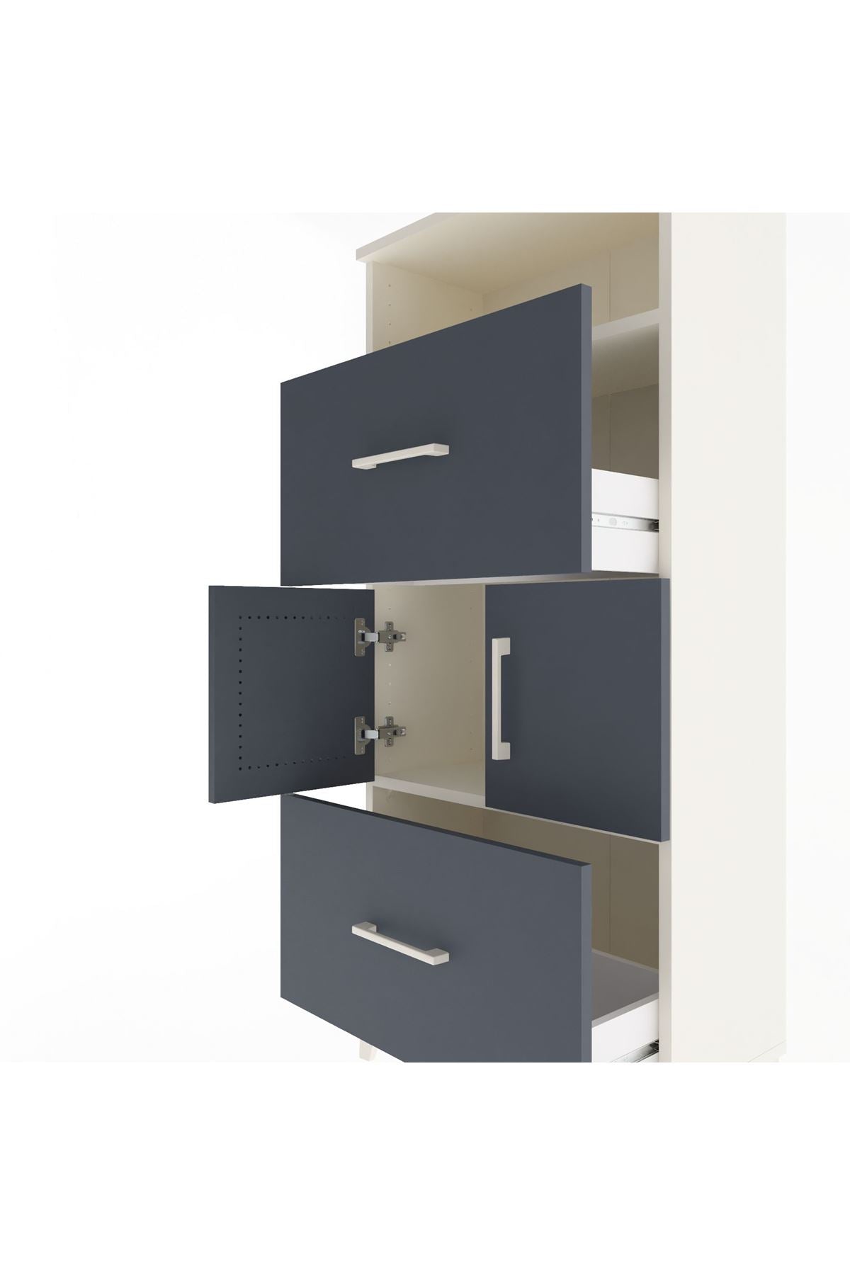 Arges Dolap 2 Raflı 2 Çekmeceli 2 Kapaklı 60x30x134 Aytaşı-Antrasit