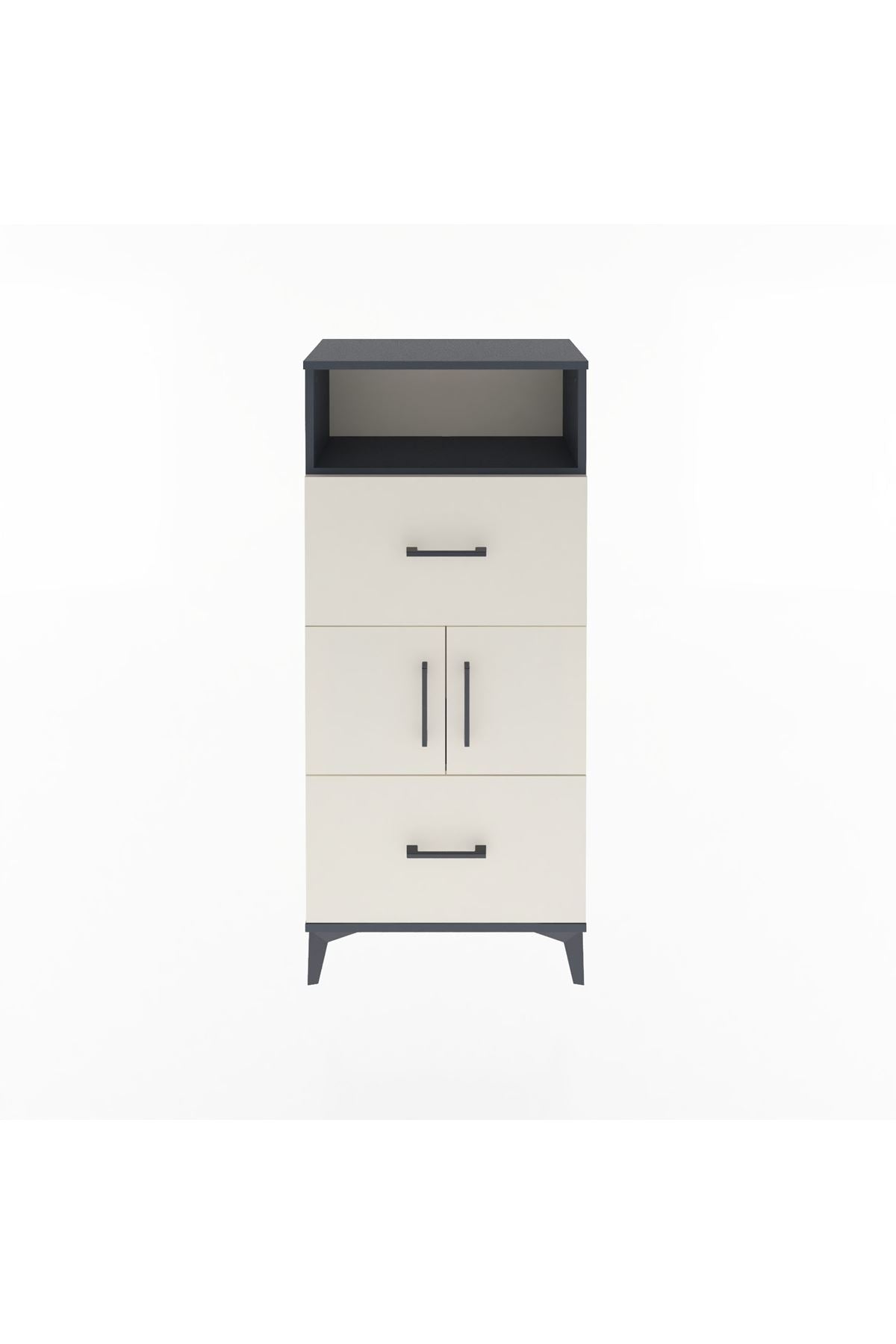 Arges Dolap 2 Raflı 2 Çekmeceli 2 Kapaklı 60x30x134 Antrasit-Aytaşı