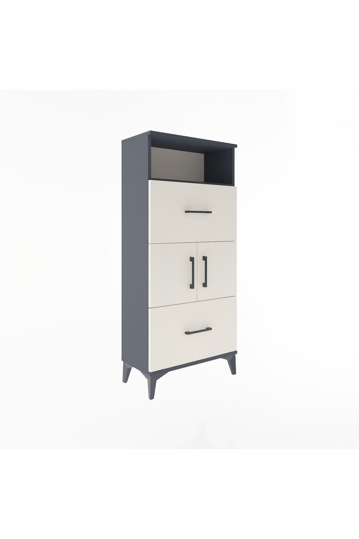 Arges Dolap 2 Raflı 2 Çekmeceli 2 Kapaklı 60x30x134 Antrasit-Aytaşı