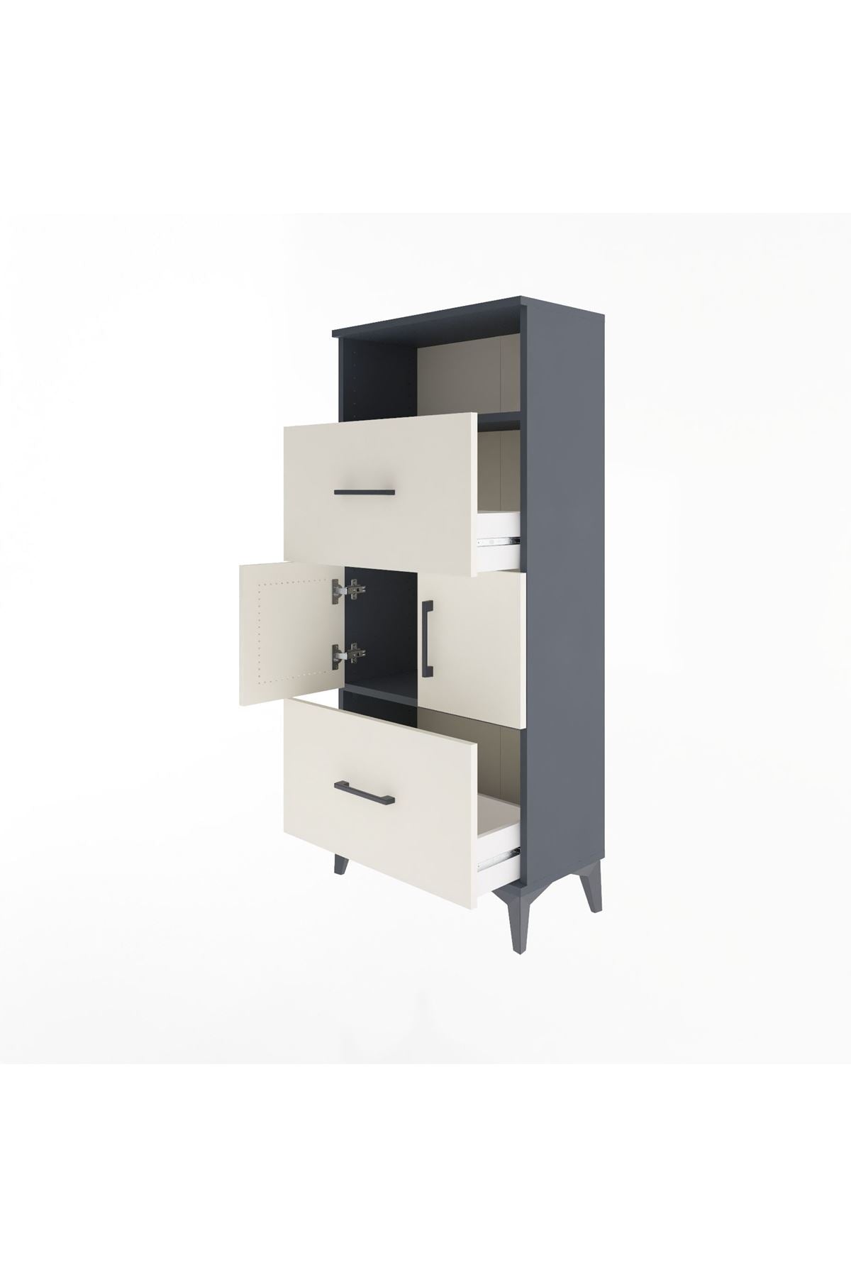 Arges Dolap 2 Raflı 2 Çekmeceli 2 Kapaklı 60x30x134 Antrasit-Aytaşı