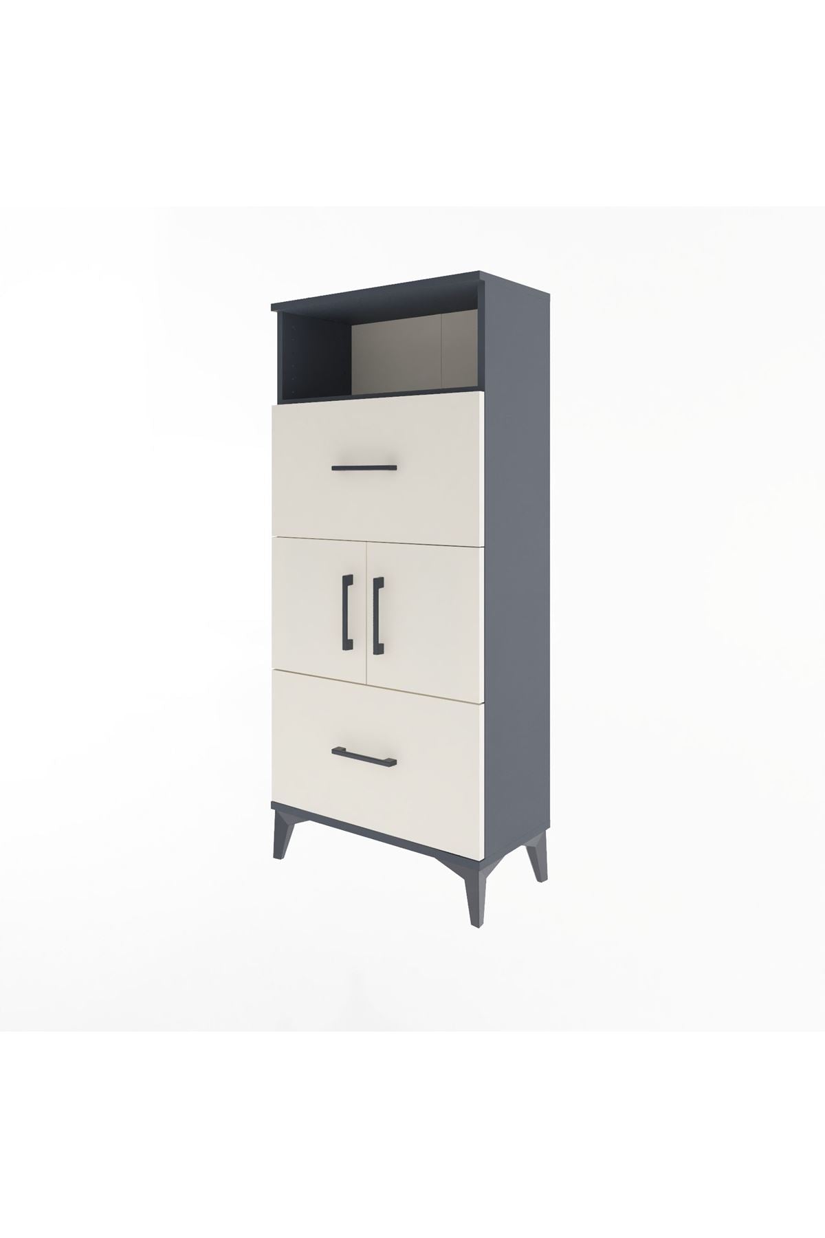 Arges Dolap 2 Raflı 2 Çekmeceli 2 Kapaklı 60x30x134 Antrasit-Aytaşı