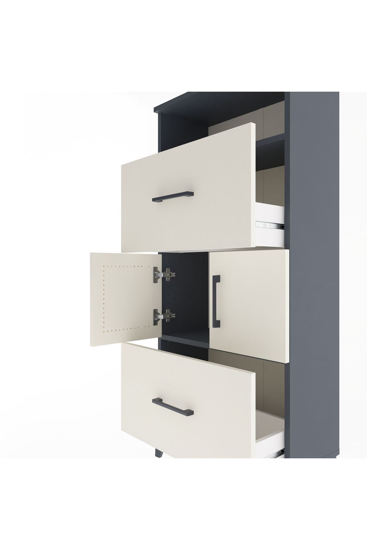 Arges Dolap 2 Raflı 2 Çekmeceli 2 Kapaklı 60x30x134 Antrasit-Aytaşı
