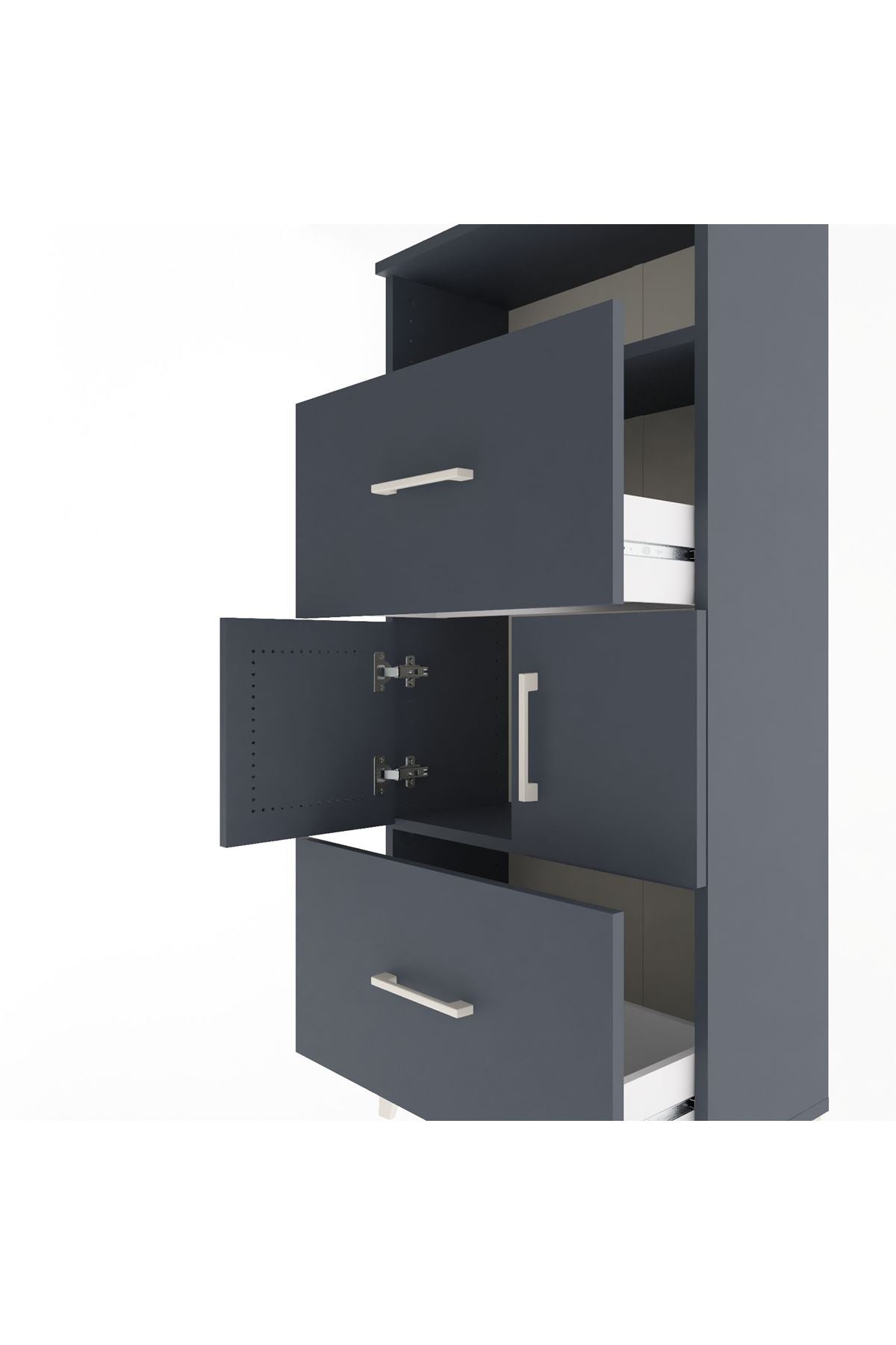 Arges Dolap 2 Raflı 2 Çekmeceli 2 Kapaklı 60x30x134 Antrasit-Antrasit