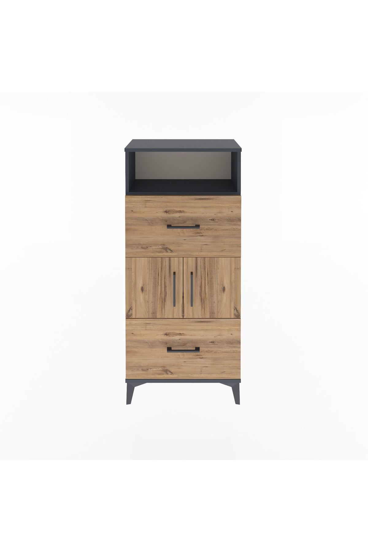 Arges Dolap 2 Raflı 2 Çekmeceli 2 Kapaklı 60x30x134 Antrasit-Çam
