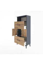 Arges Dolap 2 Raflı 2 Çekmeceli 2 Kapaklı 60x30x134 Antrasit-Çam