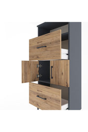 Arges Dolap 2 Raflı 2 Çekmeceli 2 Kapaklı 60x30x134 Antrasit-Çam