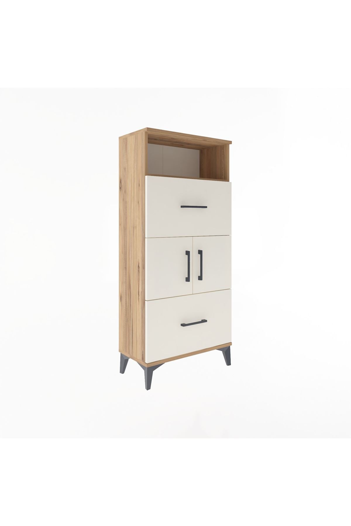 Arges Dolap 2 Raflı 2 Çekmeceli 2 Kapaklı 60x30x134 Çam-Aytaşı