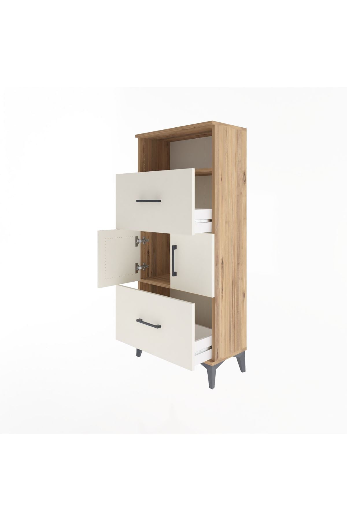 Arges Dolap 2 Raflı 2 Çekmeceli 2 Kapaklı 60x30x134 Çam-Aytaşı