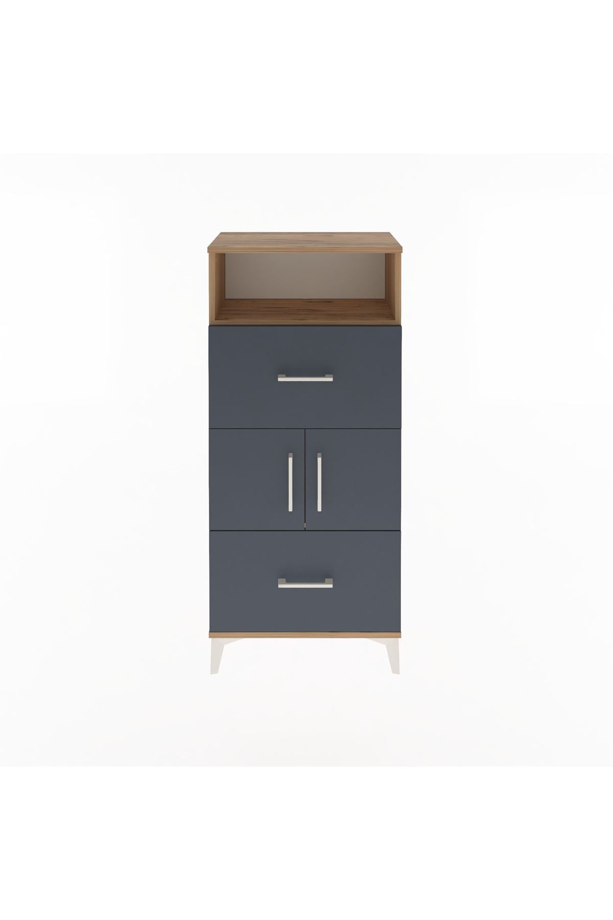 Arges Dolap 2 Raflı 2 Çekmeceli 2 Kapaklı 60x30x134 Çam-Antrasit