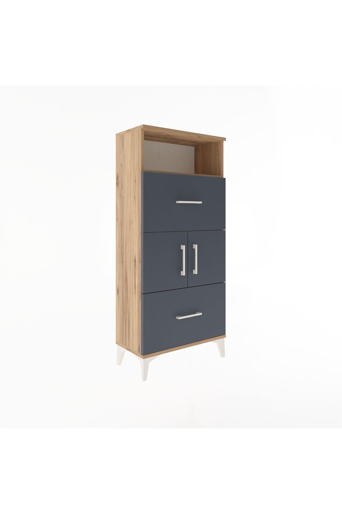 Arges Dolap 2 Raflı 2 Çekmeceli 2 Kapaklı 60x30x134 Çam-Antrasit