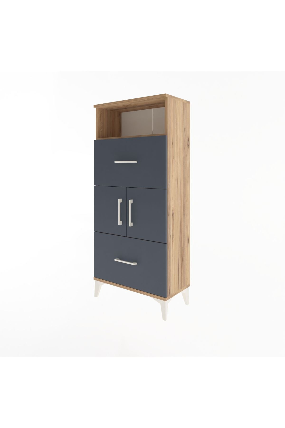 Arges Dolap 2 Raflı 2 Çekmeceli 2 Kapaklı 60x30x134 Çam-Antrasit