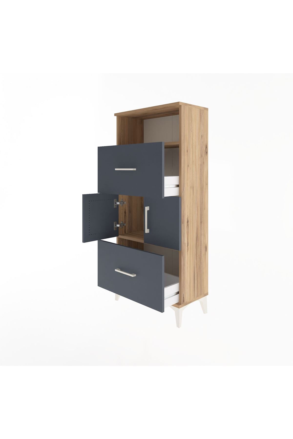 Arges Dolap 2 Raflı 2 Çekmeceli 2 Kapaklı 60x30x134 Çam-Antrasit