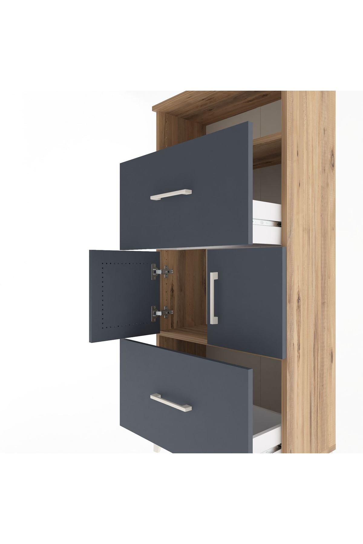 Arges Dolap 2 Raflı 2 Çekmeceli 2 Kapaklı 60x30x134 Çam-Antrasit