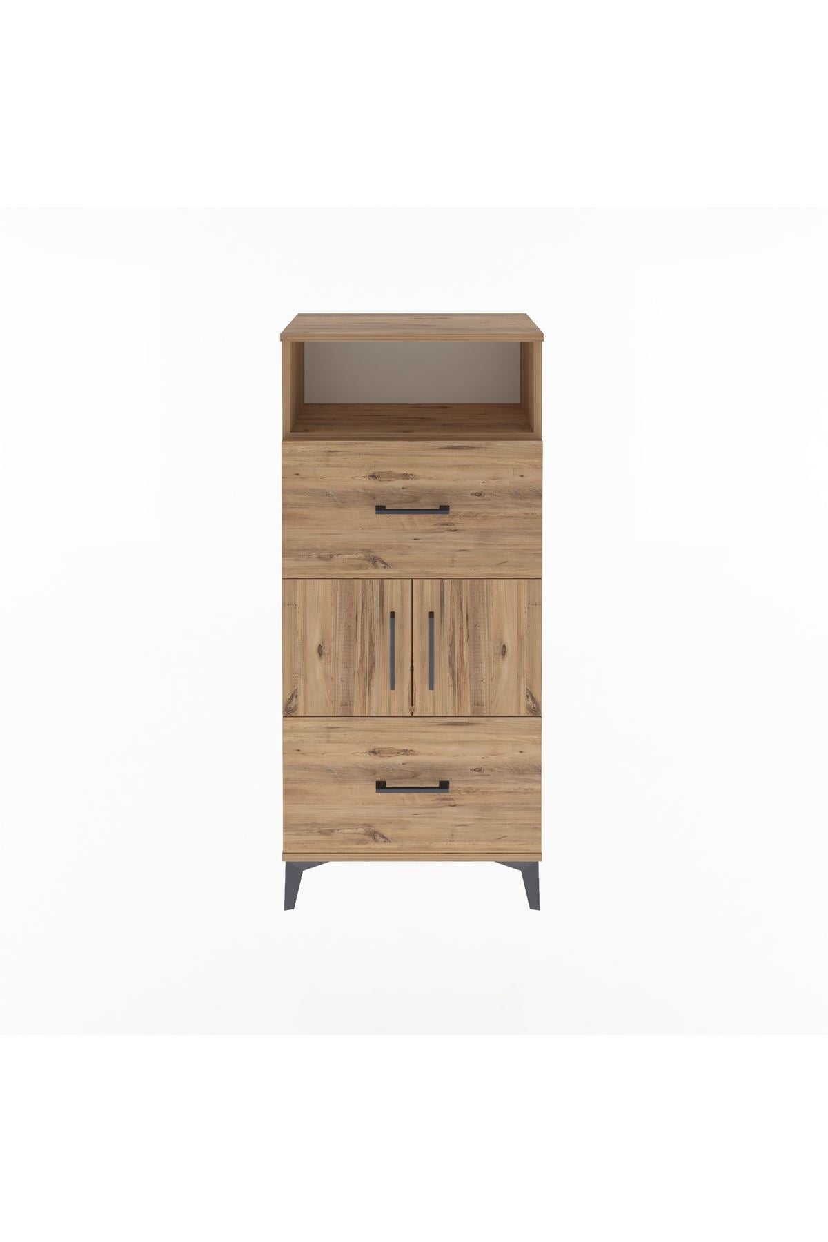 Arges Dolap 2 Raflı 2 Çekmeceli 2 Kapaklı 60x30x134 Çam-Çam