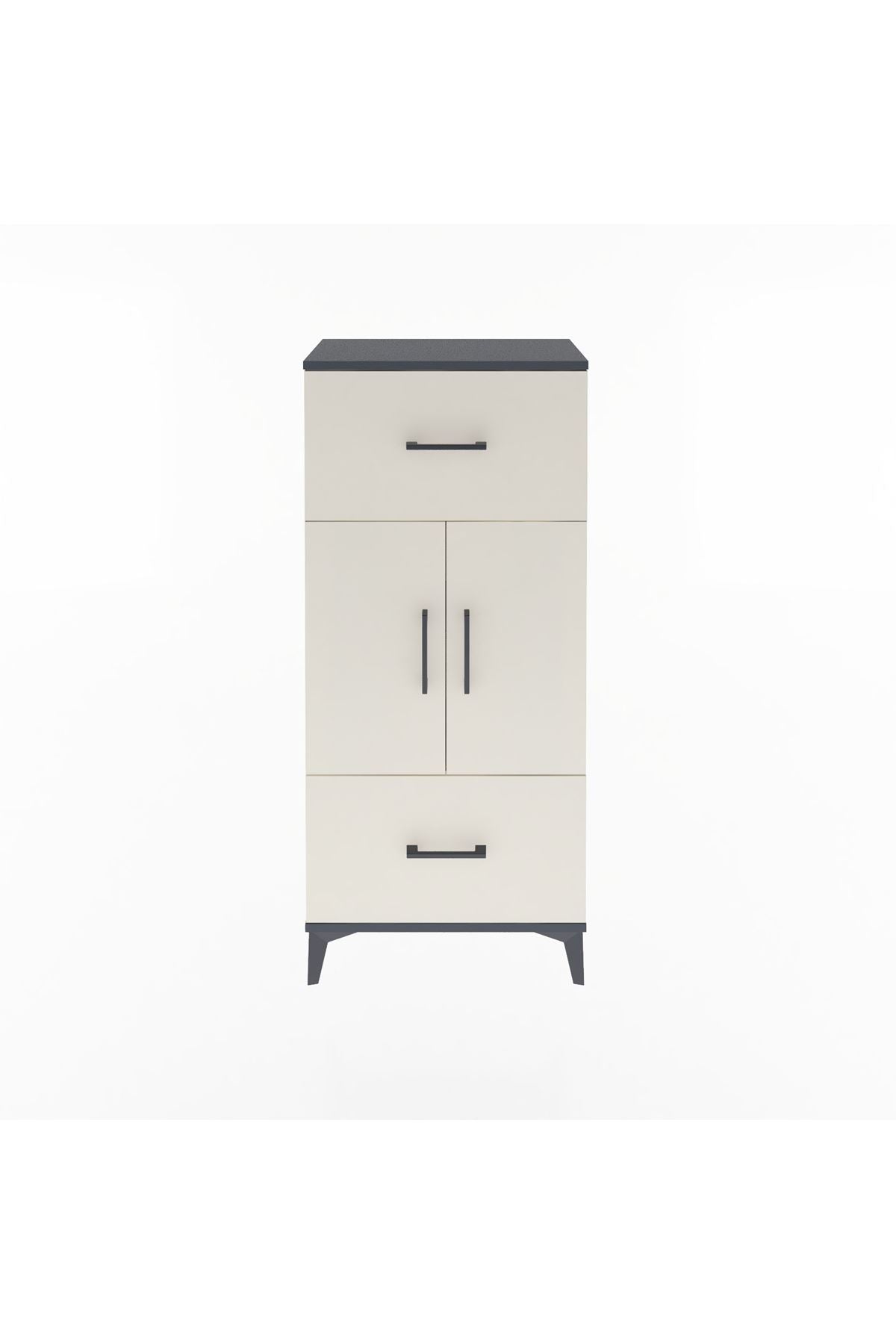Arges Dolap 2 Raflı 2 Çekmeceli 2 Kapaklı 60x30x134 Antrasit-Aytaşı