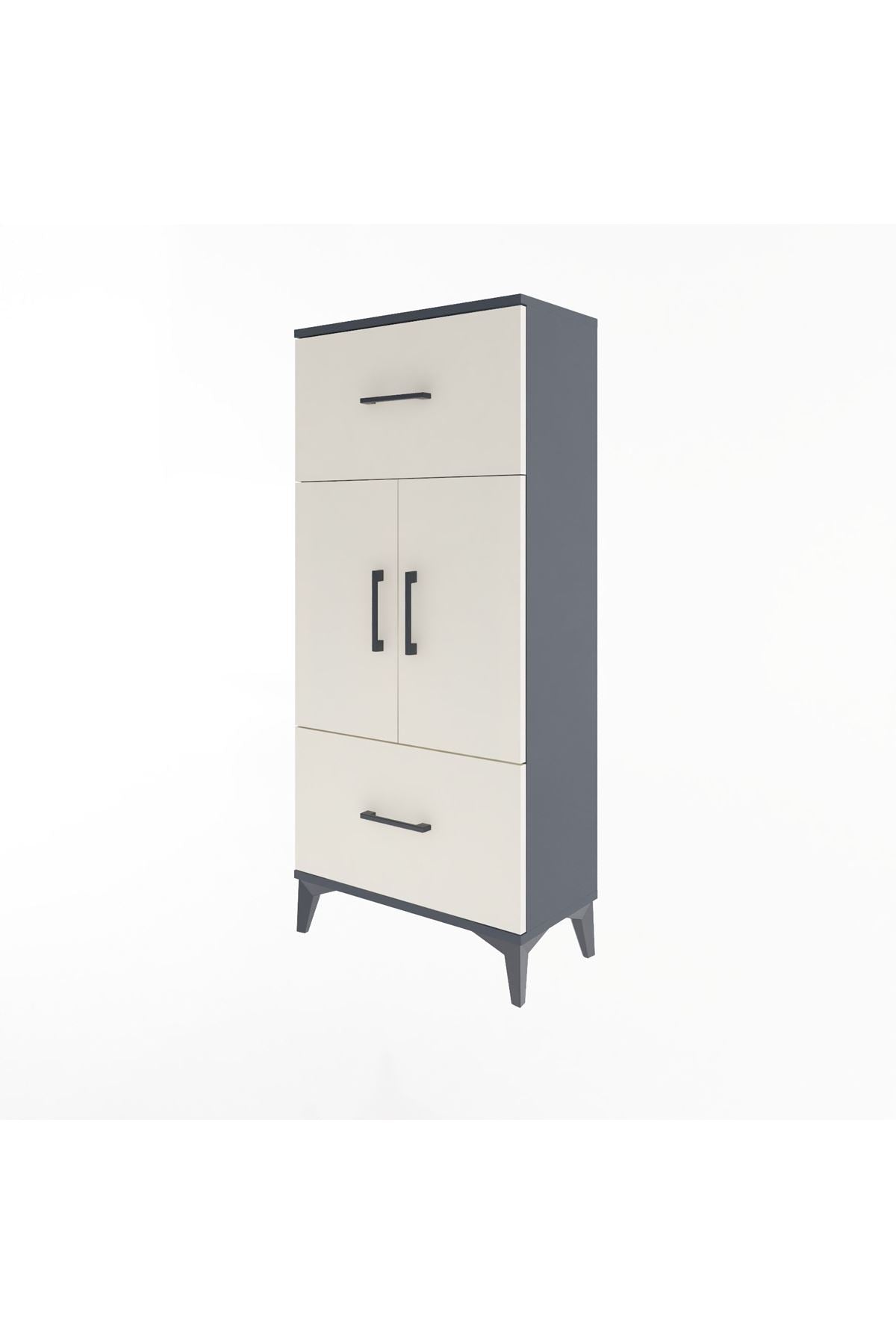 Arges Dolap 2 Raflı 2 Çekmeceli 2 Kapaklı 60x30x134 Antrasit-Aytaşı