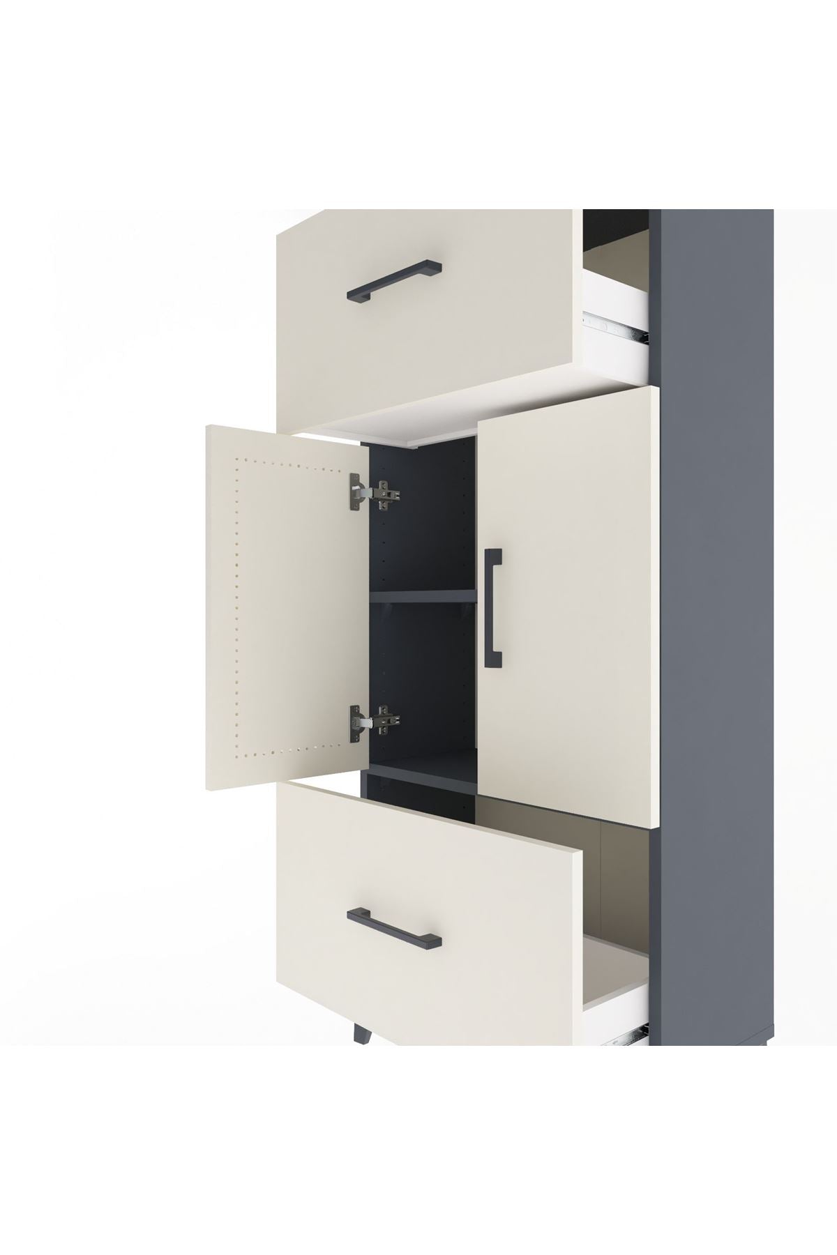 Arges Dolap 2 Raflı 2 Çekmeceli 2 Kapaklı 60x30x134 Antrasit-Aytaşı