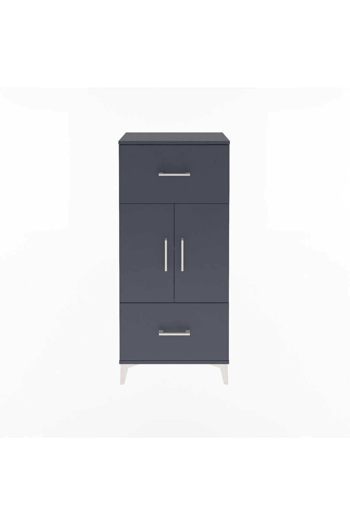 Arges Dolap 2 Raflı 2 Çekmeceli 2 Kapaklı 60x30x134 Antrasit-Antrasit