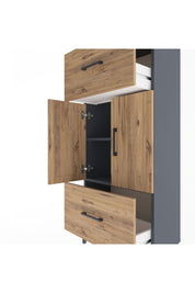 Arges Dolap 2 Raflı 2 Çekmeceli 2 Kapaklı 60x30x134 Antrasit-Çam
