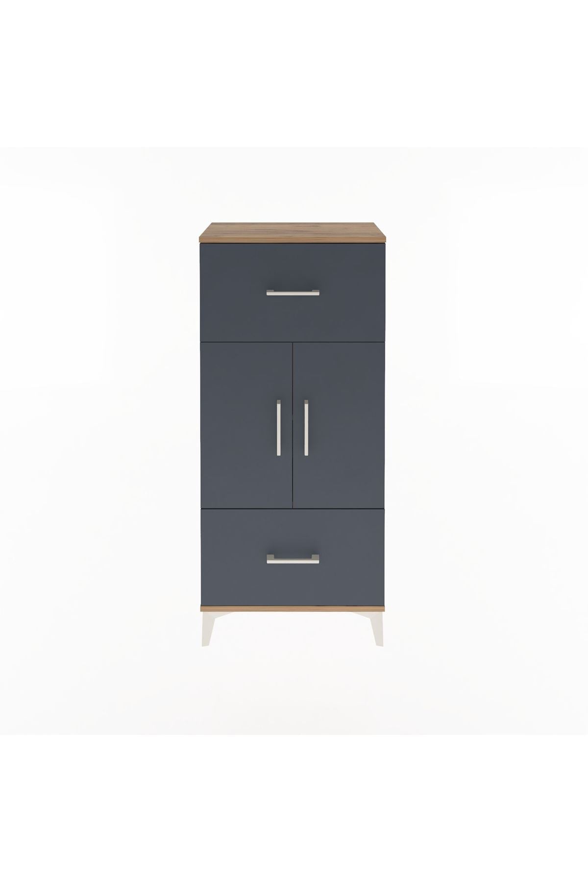 Arges Dolap 2 Raflı 2 Çekmeceli 2 Kapaklı 60x30x134 Çam-Antrasit