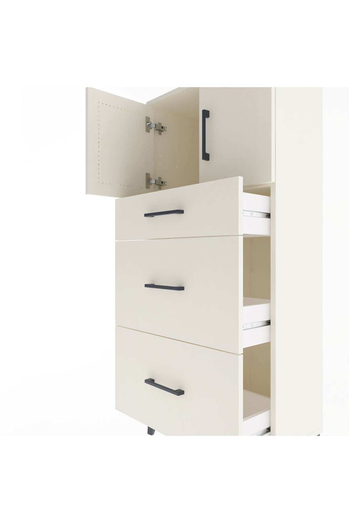 Arges Dolap Tek Raflı 3 Çekmeceli 2 Kapaklı 60x30x134 Aytaşı-Aytaşı