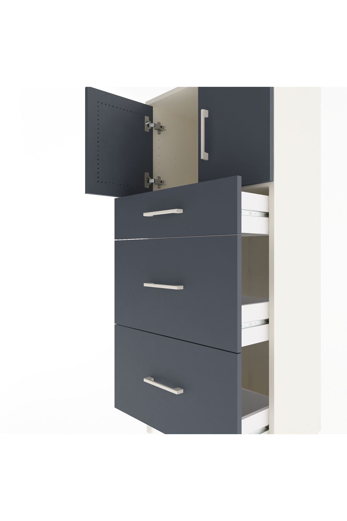 Arges Dolap Tek Raflı 3 Çekmeceli 2 Kapaklı 60x30x134 Aytaşı-Antrasit