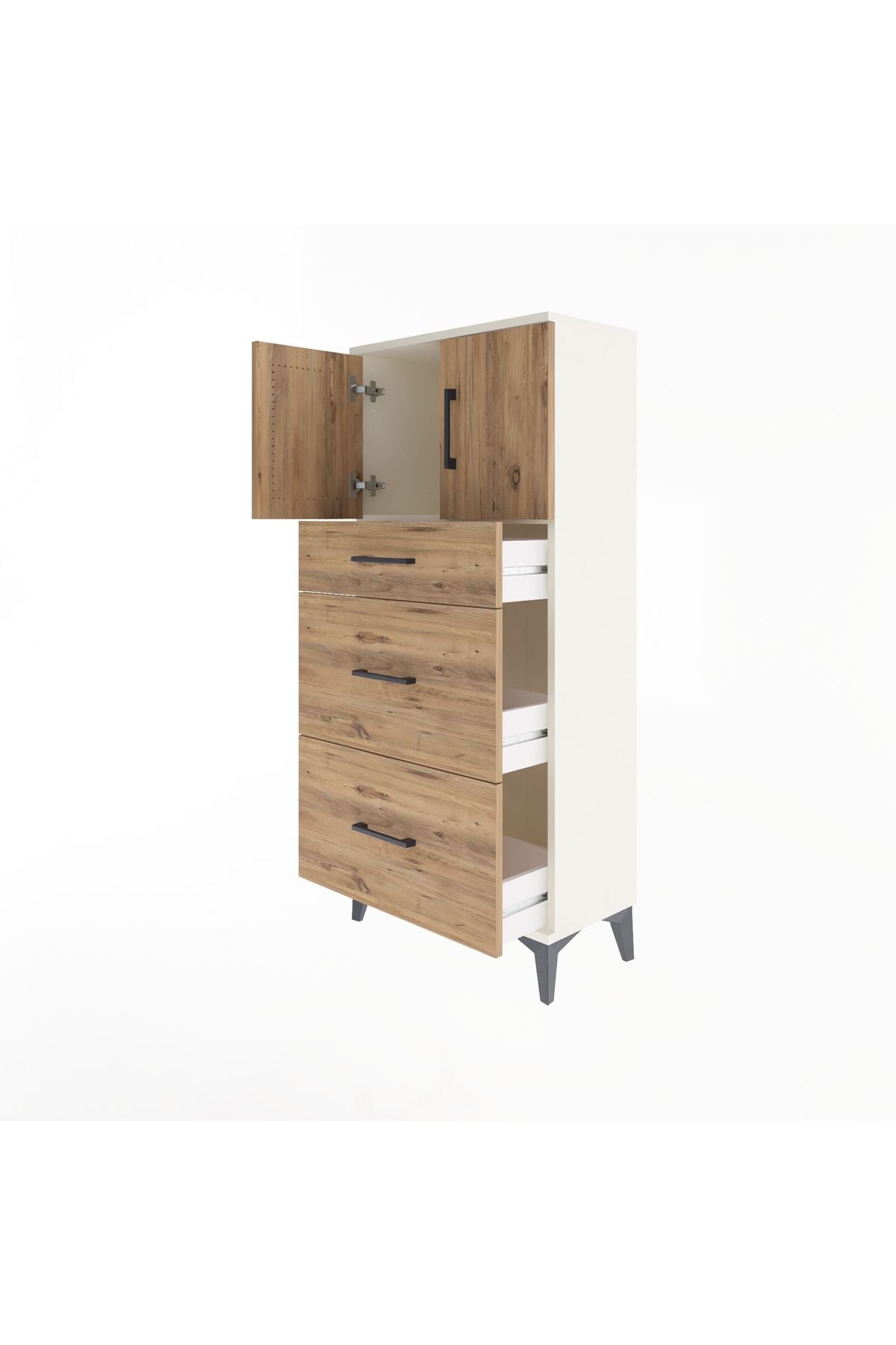 Arges Dolap Tek Raflı 3 Çekmeceli 2 Kapaklı 60x30x134 Aytaşı-Çam