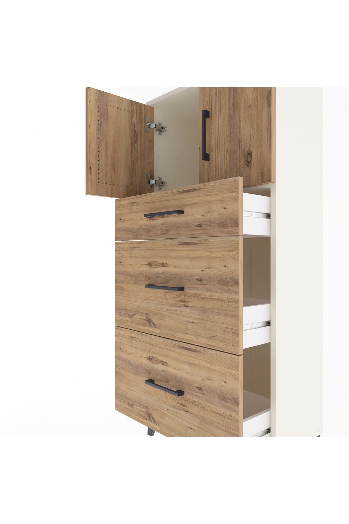 Arges Dolap Tek Raflı 3 Çekmeceli 2 Kapaklı 60x30x134 Aytaşı-Çam