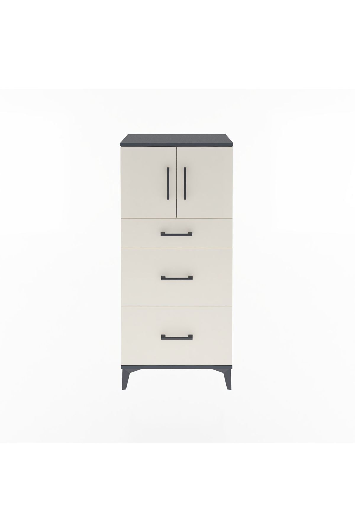 Arges Dolap Tek Raflı 3 Çekmeceli 2 Kapaklı 60x30x134 Antrasit-Aytaşı