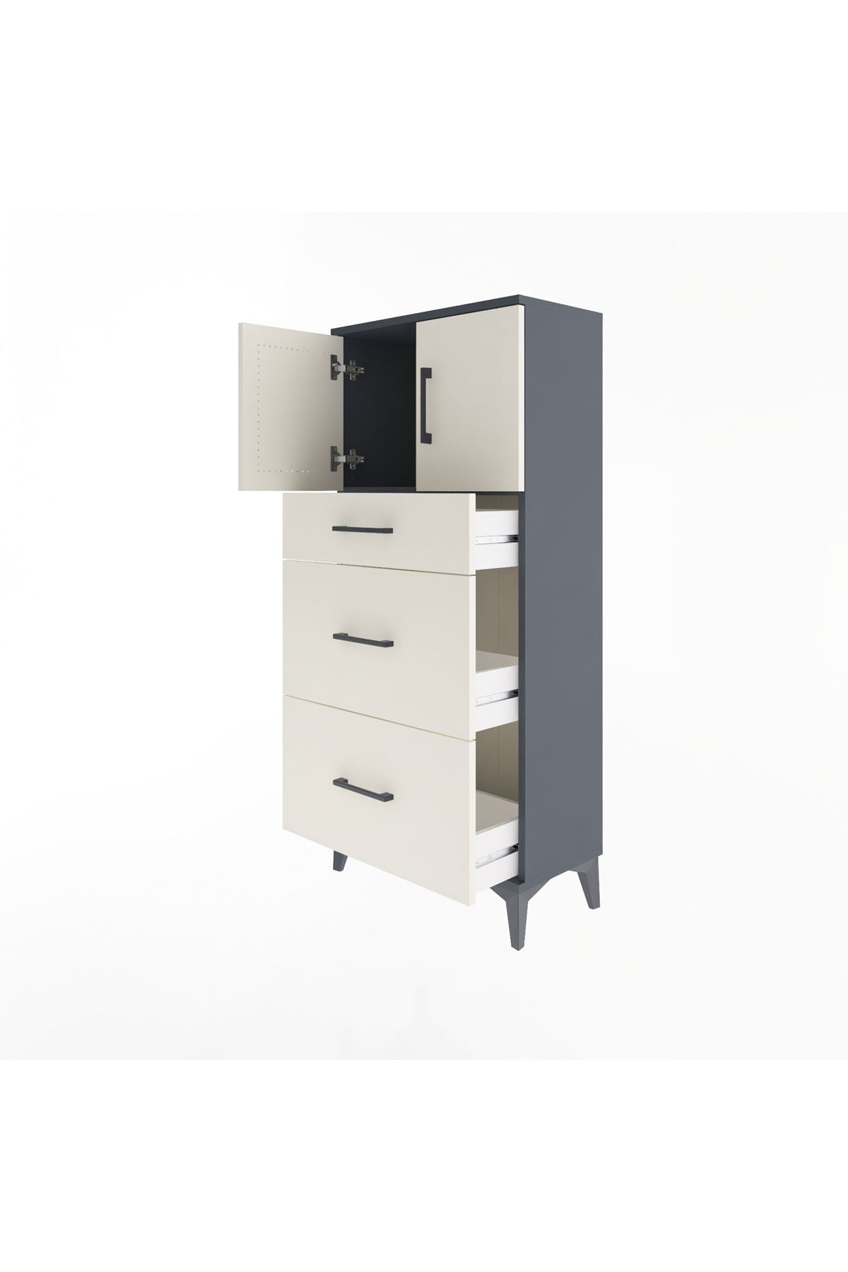 Arges Dolap Tek Raflı 3 Çekmeceli 2 Kapaklı 60x30x134 Antrasit-Aytaşı