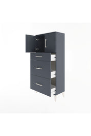Arges Dolap Tek Raflı 3 Çekmeceli 2 Kapaklı 60x30x134 Antrasit-Antrasit