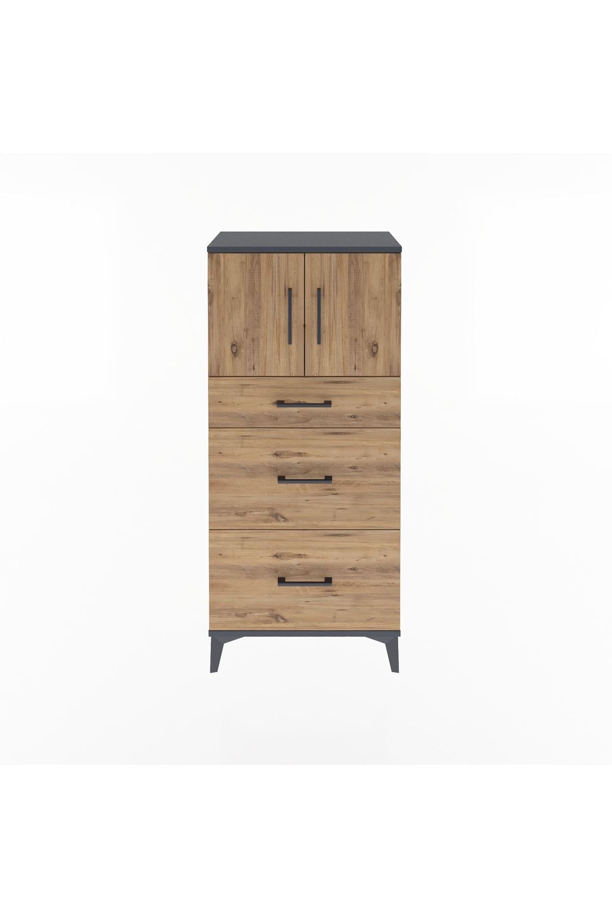 Arges Dolap Tek Raflı 3 Çekmeceli 2 Kapaklı 60x30x134 Antrasit-Çam