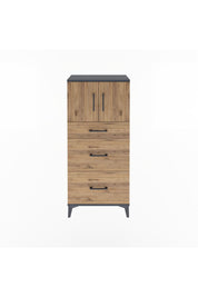 Arges Dolap Tek Raflı 3 Çekmeceli 2 Kapaklı 60x30x134 Antrasit-Çam